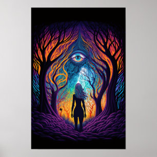 Poster Floresta de Olhos Cartaz Surreal Psicodélico Alu
