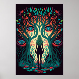 Poster Floresta de Olhos Cartaz Surreal Trippy 2