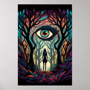 Poster Floresta de Olhos Cartaz Surreal Trippy 3