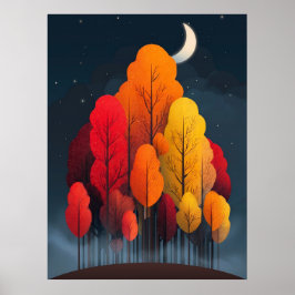 Poster Floresta de outono à noite