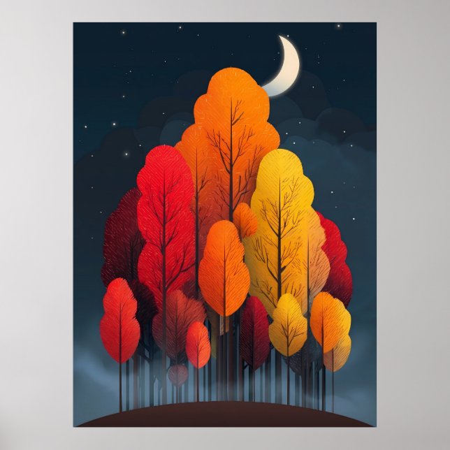 Poster Floresta de outono à noite (Frente)
