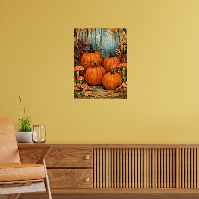 Poster Floresta de outono com abóboras e cogumelos, (Sala de Estar 2)