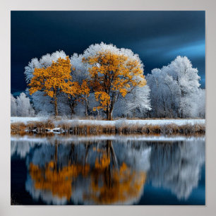 Poster Floresta de outono no lago