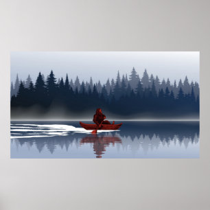 Poster Floresta de Pinheiros Bigfoot Lake Canoe Wildernes