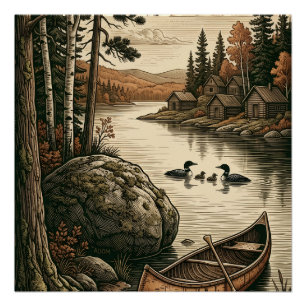 Pôster Floresta de Pinheiros Pacífica Rio e Barco de Made