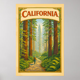 Poster Floresta de Redwood da Califórnia Vintage