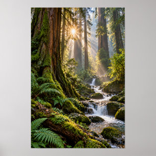 Poster Floresta de Sequoias Antigas Arte de Parede com Qu