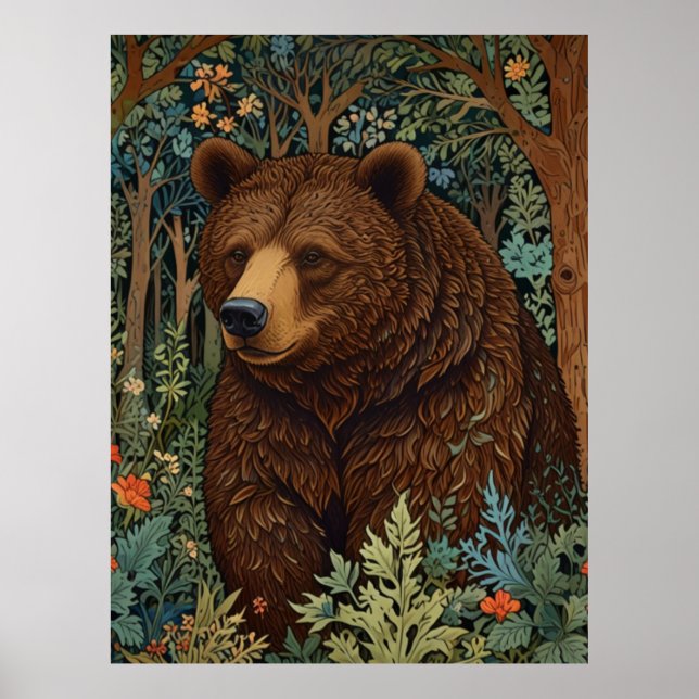 Poster Floresta de trabalho de arte boho-do-urso-pardo (Frente)