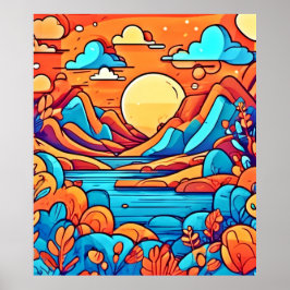 Poster Floresta Desenho Animado Arco-Íris Deslumbrante