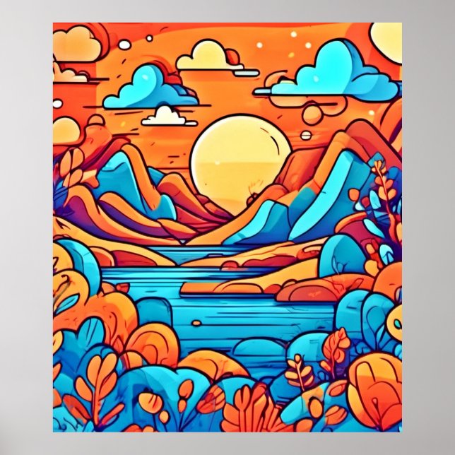Poster Floresta Desenho Animado Arco-Íris Deslumbrante (Frente)