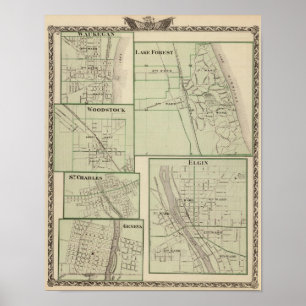 Poster Floresta do lago, Elgin, Waukegan, Woodstock