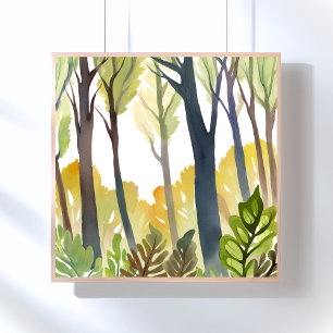 Poster Floresta em Aquarela Pintura de Floresta da Natu