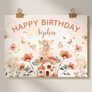 Poster Floresta Encantada Cogumelo Menina Primeiro Aniver