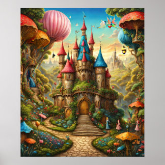 Poster Floresta Encantada Com Castelo De Fairytale