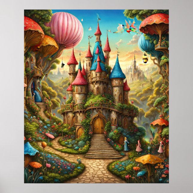 Poster Floresta Encantada Com Castelo De Fairytale (Frente)