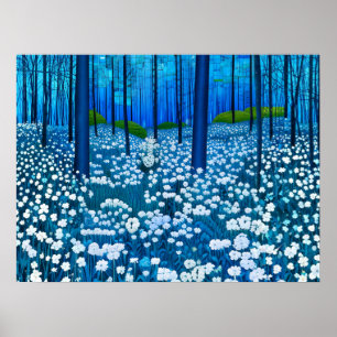 Poster Floresta Encantada de Flores Silvestres Brancas