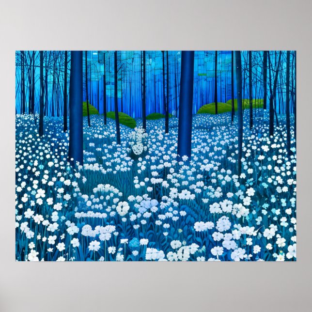 Poster Floresta Encantada de Flores Silvestres Brancas (Frente)