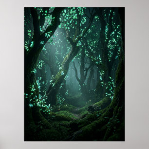 Poster Floresta Encantada e Iluminada Arte Fantasia