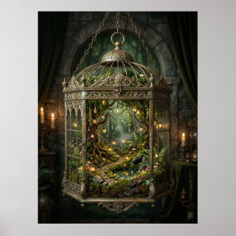 Poster Floresta Encantada na gaiola de pássaros