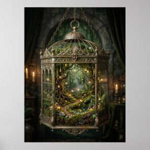 Poster Floresta Encantada na gaiola de pássaros