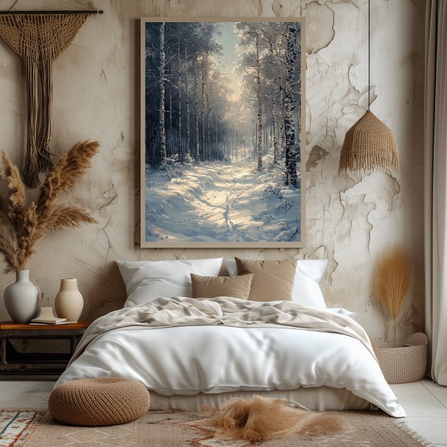 Poster Floresta Encantada Nevada em Branco Monocromático (Criador carregado)