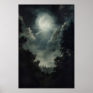 Poster Floresta enluarada Impressão, gótico decor Witchy,