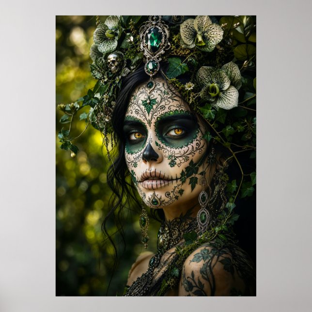Poster Floresta Esmeralda Calavera – Botânica Verde (Frente)