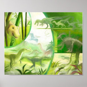 Poster Floresta Esmeralda Verde Vida Pré-Histórica de Din