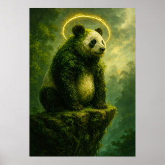 Poster Floresta Espirita Panda com Ouro Halo Fantasy