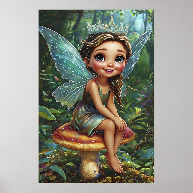 Poster Floresta Fada Princesa nas Toadstool - Arte Whimy (Frente)