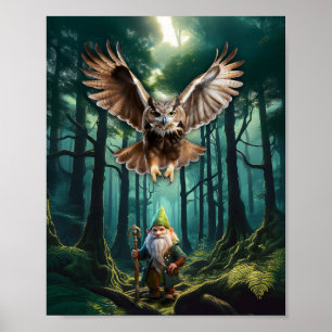 Poster Floresta Gnome com seu Coruja Guardião