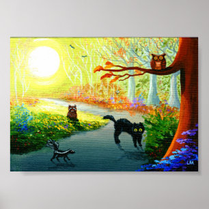 Poster Floresta lunática engraçada do guaxinim da