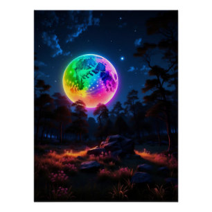 Pôster Floresta Luz Arco-Íris - Capa de Noite Cósmica Vib