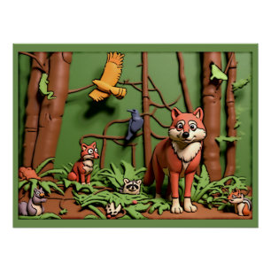 Pôster Floresta Mágica - Animais da Floresta