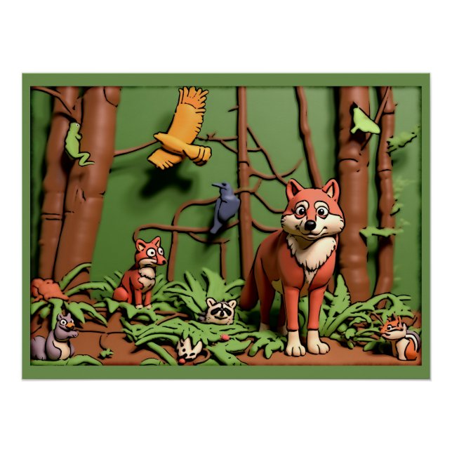Pôster Floresta Mágica - Animais da Floresta (Frente)