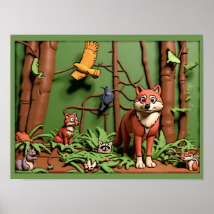 Poster Floresta Mágica - Animais da Floresta