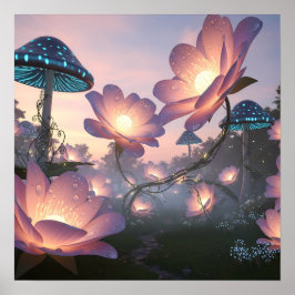 Poster Floresta Mágica em Flor com Flores de Sonho Glowin