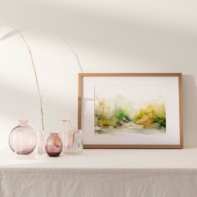 Poster Floresta Marinha: Algas Coloridas e Jardim Kelp (Watercolor print of an underwater seaweed and kelp garden.)