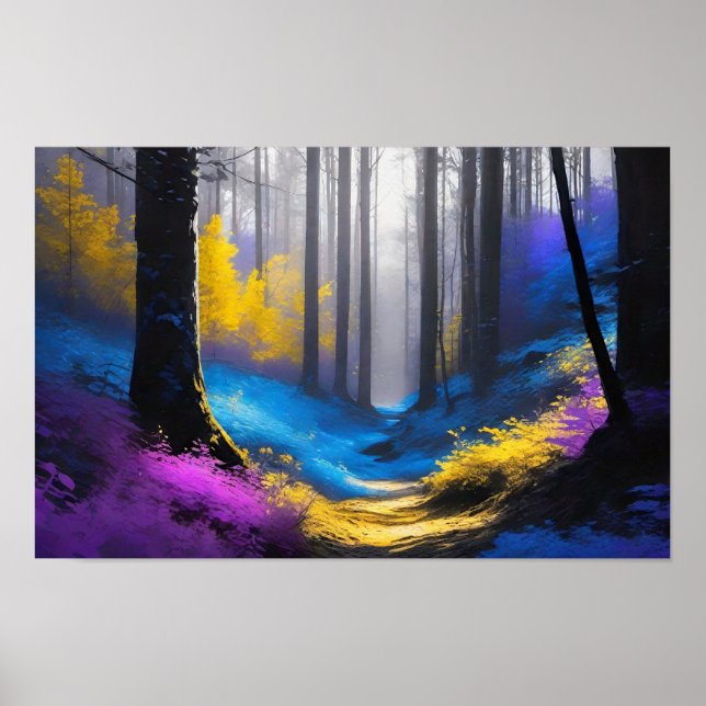 Poster Floresta Misteriosa Gélida Azul Amarelo e Roxo (Frente)