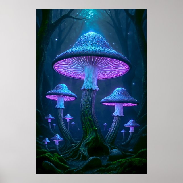 Poster Floresta Mística Etérea Natureza Bioluminescente (Frente)