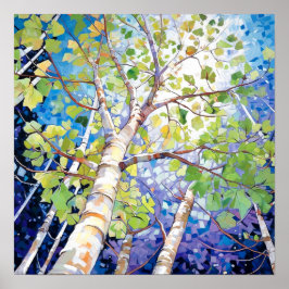 Poster Floresta Moderna de Árvores de Birch