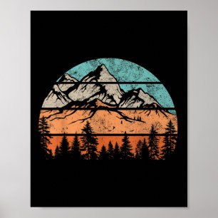 Poster Floresta Montanhosa Retro Pôr do Sol Trilha Campin