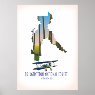 Poster floresta nacional bridger-teton, mapa de wyoming