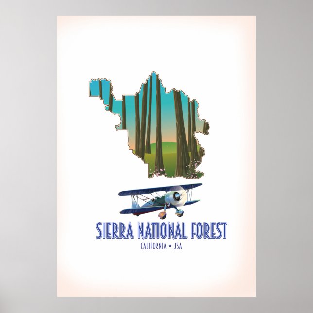 Poster floresta nacional de sierra Califórnia EUA mapa (Frente)