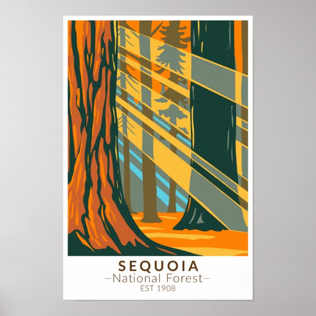 Poster Floresta Nacional Sequoia Califórnia Vintage (Frente)