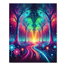 Floresta Néon Encantada: Árvores Vibrantes Brilhan