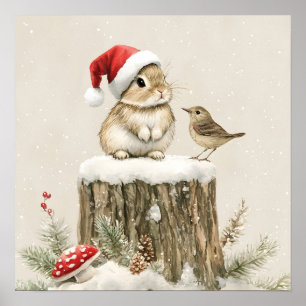 Poster Floresta Nevada Inverno Bosque Natal Coelho Passar