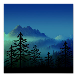 PÔSTER FLORESTA NOTURNA CALMA DA MONTAÑA