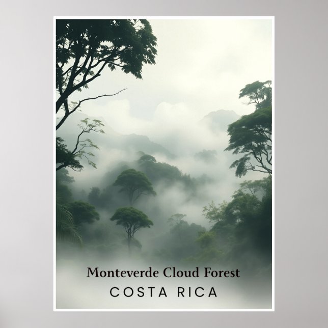 Poster Floresta Nubosa de Monteverde, Costa Rica Vintage (Frente)