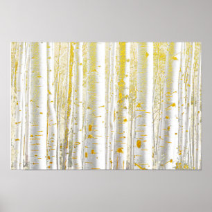 Poster Floresta Ouro-Escovada bonito da árvore de